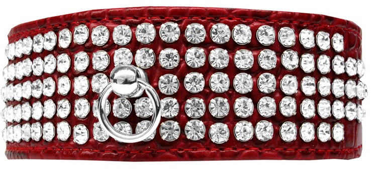 Mirage 5 Row Rhinestone Designer Croc Dog Collar Red Size 12